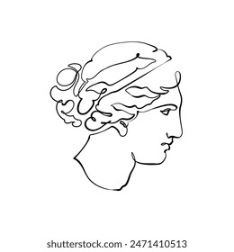 Aphrodite. Female portrait. One line drawing. Vector illustration.