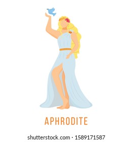 Aphrodite flat vector illustration. Ancient Greek deity. Goddess of love, beauty and eternal youth. Mythology. Divine mythological figure. Isolated cartoon character on white background