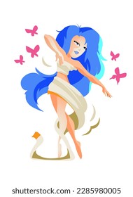 Aphrodite flat vector illustration. Ancient Greek deity. Goddess of love, beauty and eternal youth. Mythology. Divine mythological figure. Isolated cartoon character on white background