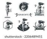 Aphrodite greek olympian goddess emblems of different shape flat set isolated vector illustration