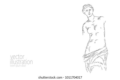 Aphrodite of Milos Venus de Milo ancient Greek statue low poly modern art. Polygonal triangle point line abstract white gray monochrome neutral background museum poster template vector illustration