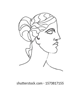 Aphrodite vector marble head. Work of art of ancient Greece era. Illustration goddess beauty and love on white isolated background hand drawn style line. Design for web and printing.