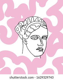 Aphrodite vector marble head. Work of art of ancient Greece era. Illustration goddess beauty and love on white isolated background hand drawn style line. Design for web and printing.