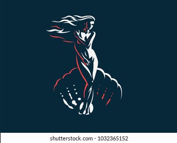 Aphrodite Or Venus. Vector Emblem.