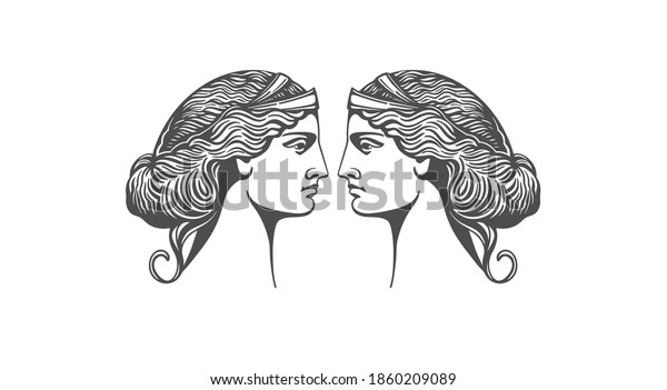 Aphrodite or Venus. Woman face logo.\
Emblem for a beauty or yoga salon. Vector\
illustration