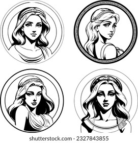 Aphrodite-Venus, greek-roman goddess of love, set of vector portraits