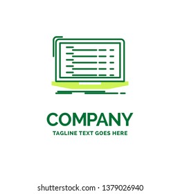 Api, app, coding, developer, laptop Flat Business Logo template. Creative Green Brand Name Design.