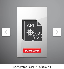 Api, app, coding, developer, software Glyph Icon in Carousal Pagination Slider Design & Red Download Button