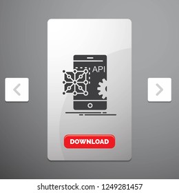 Api, Application, coding, Development, Mobile Glyph Icon in Carousal Pagination Slider Design & Red Download Button