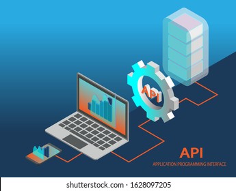 API Application Programming Interface Concept Vector. Isometric Illustration.