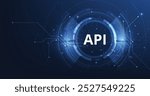 (API) Application Programming Interface on blue background. Software development tools, information technology, modern technology, internet.	