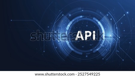 (API) Application Programming Interface on blue background. Software development tools, information technology, modern technology, internet.	