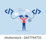 API or Application Programming Interface , Programmer Establishes Connection Between Coding Programs connect socket between coding program vector
