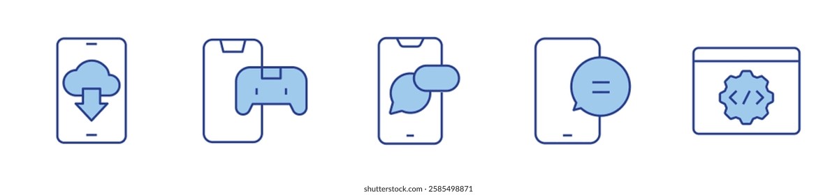 api, download, game, notifications, phone. Application Icon vector illustration. Line Duotone style. Editable stroke.