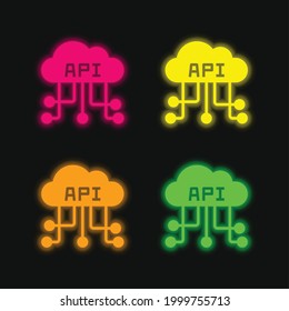 Api four color glowing neon vector icon