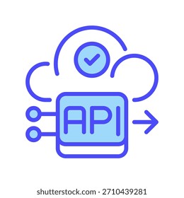 Icono de línea de la puerta de enlace API, símbolo de esquema para el acceso a la interfaz, puente de conexión, enrutamiento de solicitudes, administración de extremos e intercambio de datos. Icono de signo de Vector.
