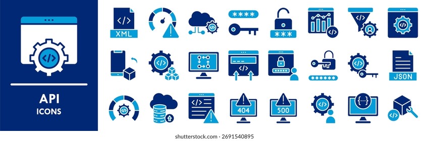 API icon collection set. Containing design technology, digital, web, programming, development, internet