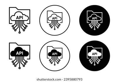 Api icon. computer application api script code or cloud data configuration technology symbol set. app coding  api key use in software development or coder vector line logo