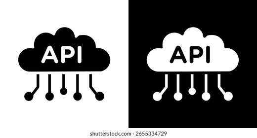 Ícone de API em versão plana em plano de fundo preto e branco