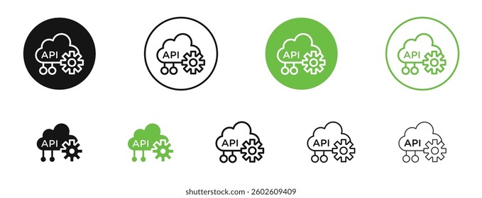 API icons in black and green colors. vector pack