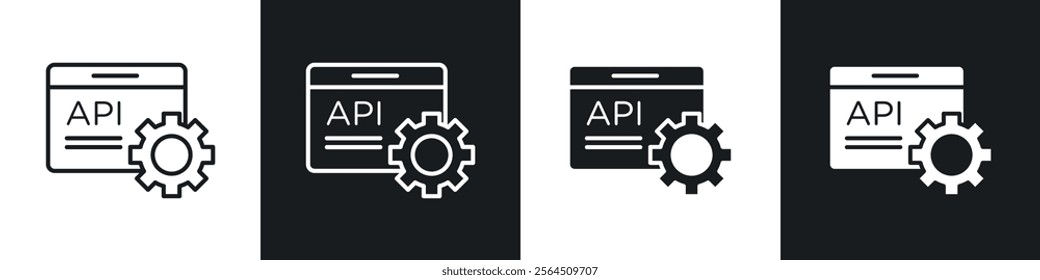 API icons collection in black filled and line style.