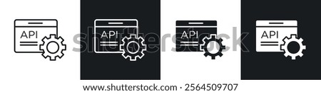 API icons collection in black filled and line style.