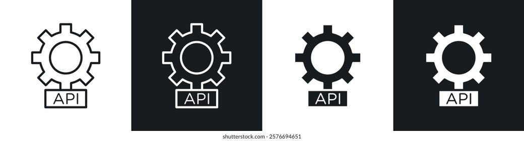 API icons collection in black and white solid and line style