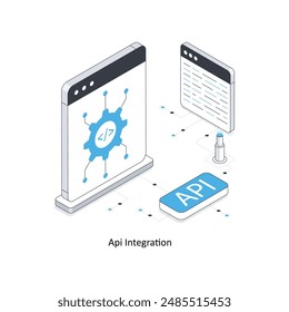 API-Integration isometrische Stock-Illustration. EPS-Datei - Bestandsimulation