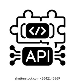 API Integration Line Icon, Outline Symbol for Software Connectivity, Data Synchronization, Cloud-Based Systems, Web Services, and Application Communication. Vector Sign Icon.