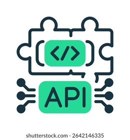 API Integration Line Icon, Outline Symbol for Software Connectivity, Data Synchronization, Cloud-Based Systems, Web Services, and Application Communication. Vector Sign Icon.