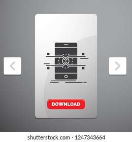 Api, interface, mobile, phone, smartphone Glyph Icon in Carousal Pagination Slider Design & Red Download Button