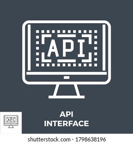 API Interface Thin Line Vector Icon Isolated on the Black Background.