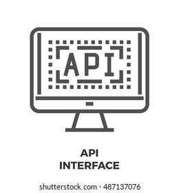 API Interface Thin Line Vector Icon Isolated on the White Background.
