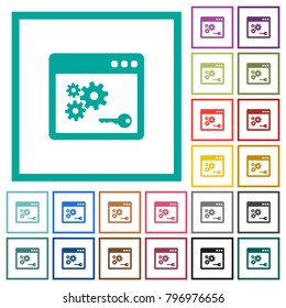 API key flat color icons with quadrant frames on white background