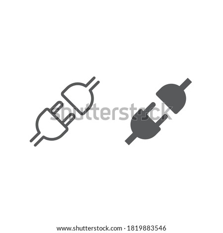 API line and glyph icon. Electric socket with a plug. Connection and disconnection concept. Concept of 404 error connection. Electric plug and outlet socket unplugged. Wire, cable of energy disconnect