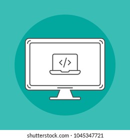 Api line icon on monitor on flat background