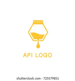 Api logo of honey drip, apis logotype, nectar, propolis, beeswax. Brand design vector illustration on white background