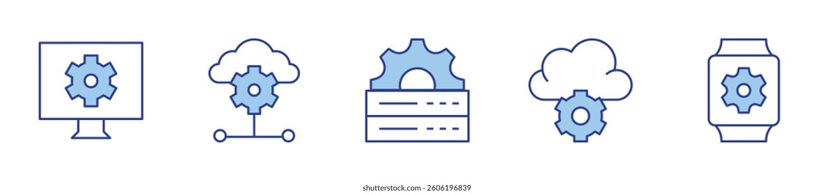 api, smartwatch, server, cloud computing, web maintenance. Settings Icon vector illustration. Line Duotone style. Editable stroke.