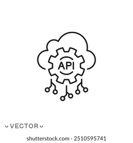 api software icon, cloud integration with gear, hosting server, framework concept, thin line symbol isolated on white background, editable stroke eps 10 vector illustration