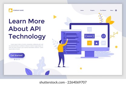 API Technology landing page template. Application programming interface vector illustration for webpage design. Computer software with distinct function. Web application development material