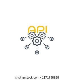 API vector line icon with cogwheels