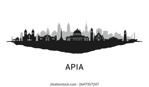 Silhueta Apia Skyline com a capital de Samoa.