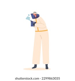 Apiarist Female Character Holding Smoker. Beekeeper Using A Tool To Produce Smoke That Calms Bees While Inspecting Hives
