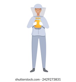Apiarist give honey jar icon cartoon vector. Food apiary. Person worker