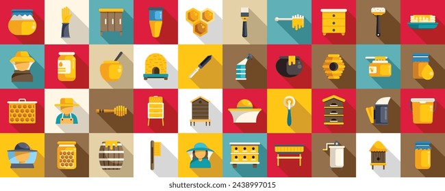 Apiarist icons set flat vector. Honey beekeeper. Food bee flower propolis