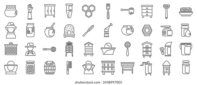 Apiarist icons set outline vector. Honey beekeeper. Food bee flower propolis