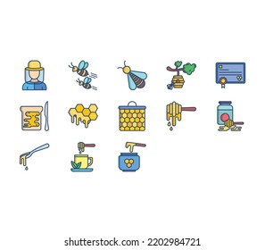 Apiary bee farming icon set
