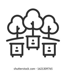 apiary, beehive with trees, linear icon. Editable stroke