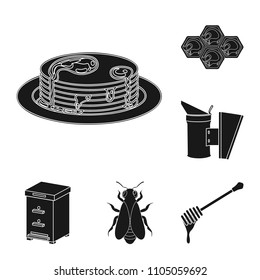 Apiary and beekeeping black icons in set collection for design.Equipment and production of honey vector symbol stock web illustration.
