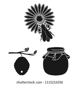 Apiary and beekeeping black icons in set collection for design.Equipment and production of honey vector symbol stock web illustration.